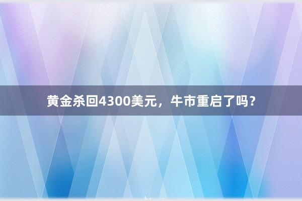 黄金杀回4300美元，牛市重启了吗？