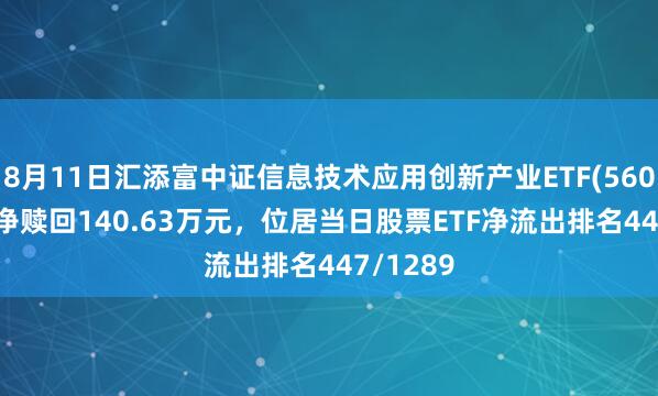 8月11日汇添富中证信息技术应用创新产业ETF(560850)遭净赎回140.63万元，位居当日股票ETF净流出排名447/1289