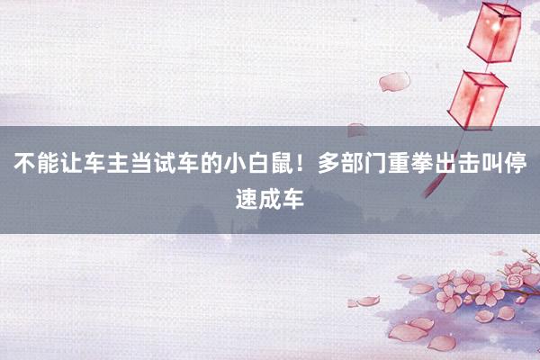 不能让车主当试车的小白鼠！多部门重拳出击叫停速成车