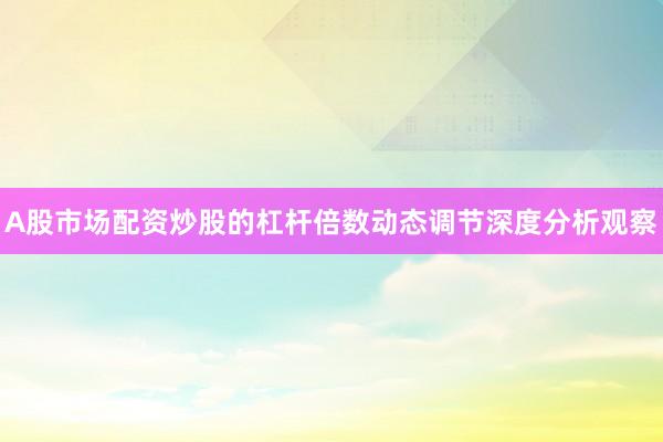 A股市场配资炒股的杠杆倍数动态调节深度分析观察
