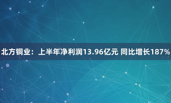 北方铜业：上半年净利润13.96亿元 同比增长187%