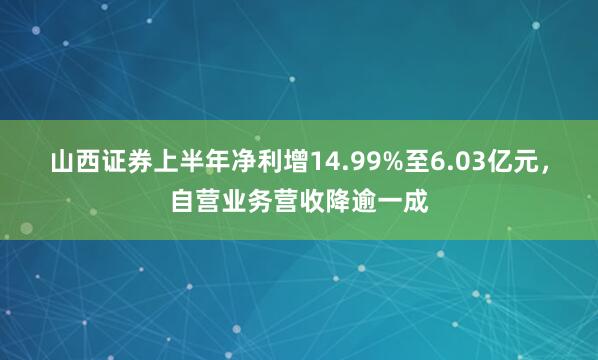 山西证券上半年净利增14.99%至6.03亿元，自营业务营收降逾一成