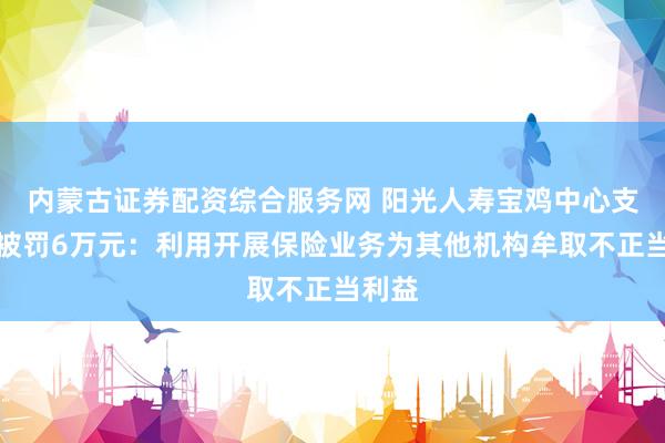 内蒙古证券配资综合服务网 阳光人寿宝鸡中心支公司被罚6万元：利用开展保险业务为其他机构牟取不正当利益