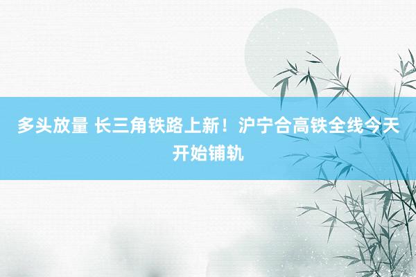 多头放量 长三角铁路上新！沪宁合高铁全线今天开始铺轨