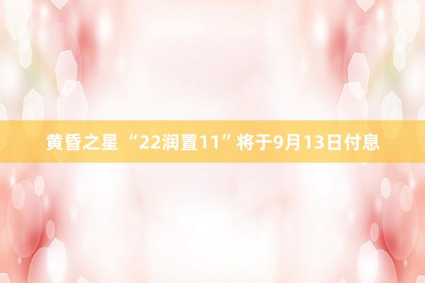 黄昏之星 “22润置11”将于9月13日付息