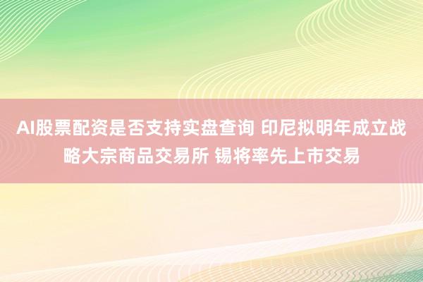 AI股票配资是否支持实盘查询 印尼拟明年成立战略大宗商品交易所 锡将率先上市交易