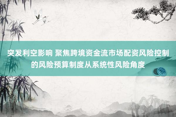 突发利空影响 聚焦跨境资金流市场配资风险控制的风险预算制度从系统性风险角度