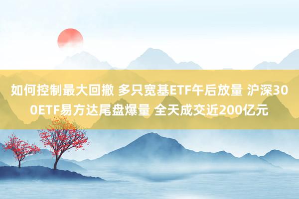 如何控制最大回撤 多只宽基ETF午后放量 沪深300ETF易方达尾盘爆量 全天成交近200亿元