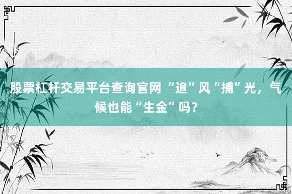 股票杠杆交易平台查询官网 “追”风“捕”光，气候也能“生金”吗？